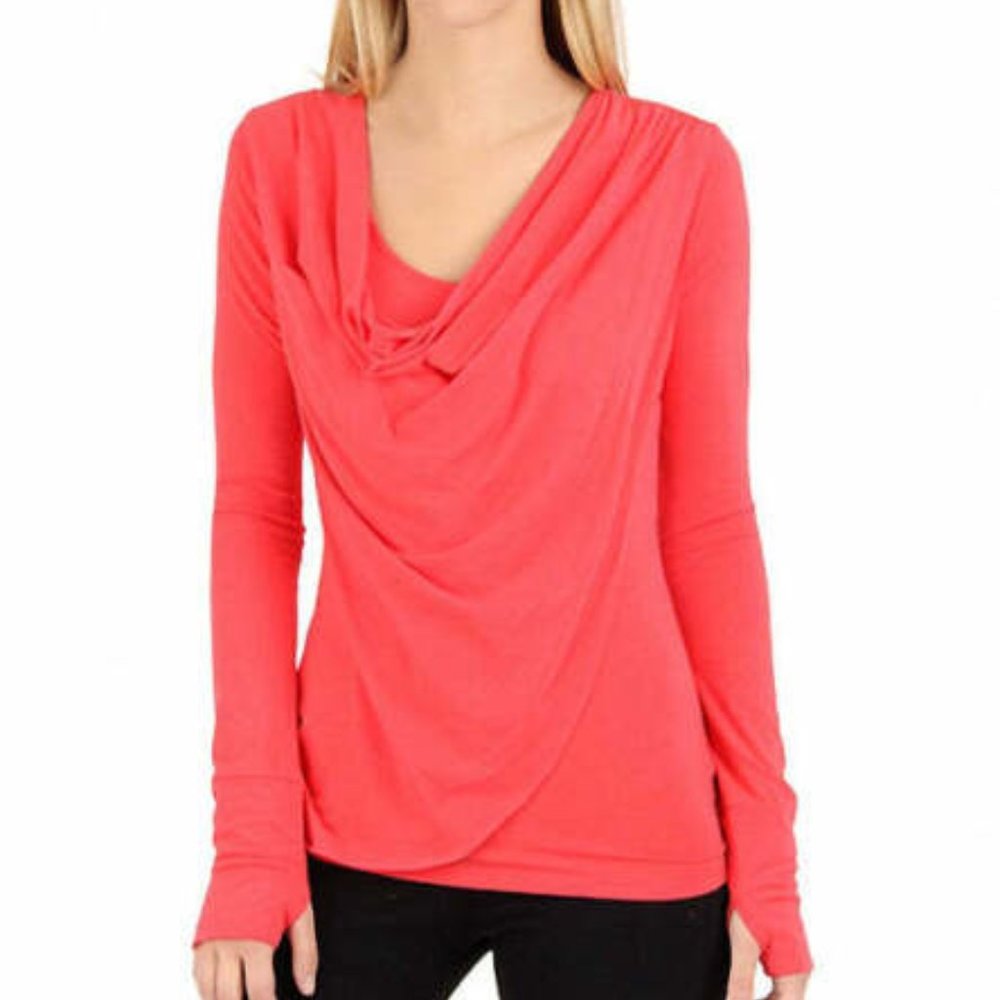 Alo Yoga Women's Asana Asymmetrical Drape Yoga Top Size XS Riot Pink Long Sleeve